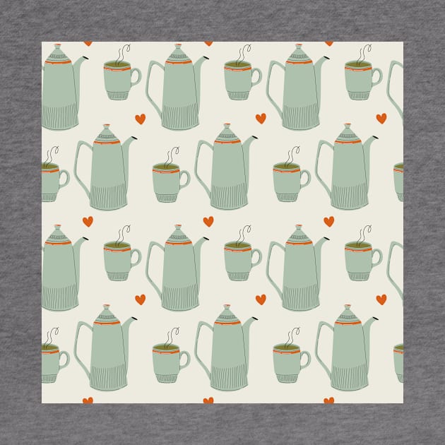 Pattern with ceramic kitchen utensils and hot drink by DanielK